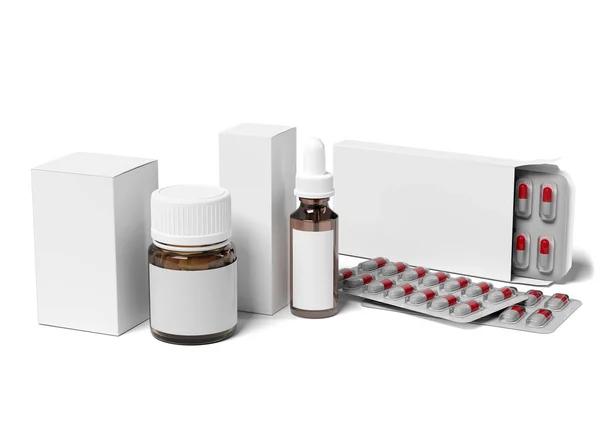 Embalaje farmacéutico Mockup - 3d renderizado —  Fotos de Stock