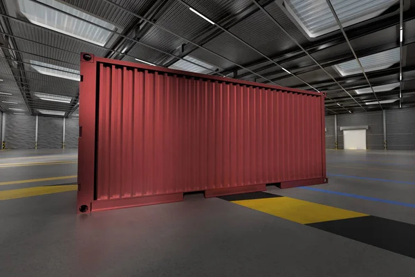 Attrappe eines Containers auf einem Lager - 3D-Rendering — Stockfoto