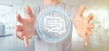 Bir mesaj simgesi tutan işadamı 