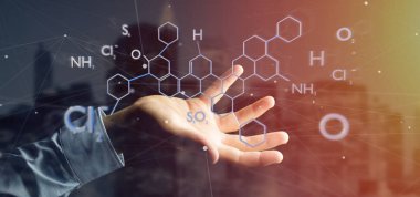 Bir molekül yapısı izole o oluşturma 3d tutan işadamı