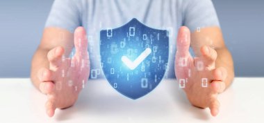 bir kalkan web güvenlik kavramı 3d render tutan adam