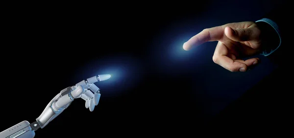 Cyborg ρομπότ χέρι σε ένα ομοιόμορφο φόντο 3d rendering — Φωτογραφία Αρχείου