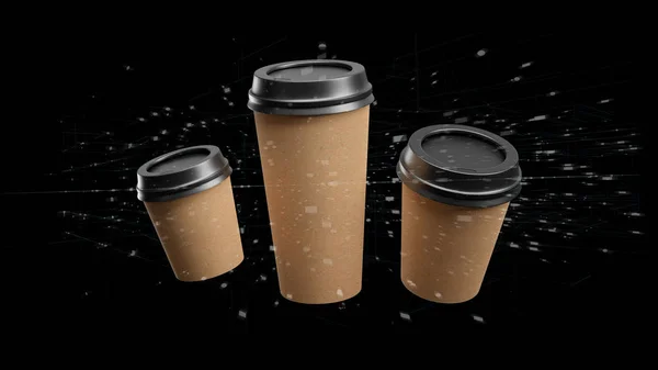Ομάδα του Κυπέλλου cardbox καφέ με σύνδεση 3d rendering — Φωτογραφία Αρχείου