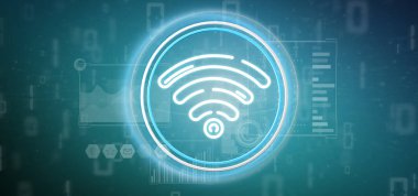 WiFi simgesi ile durum ve ikili kod 3d render