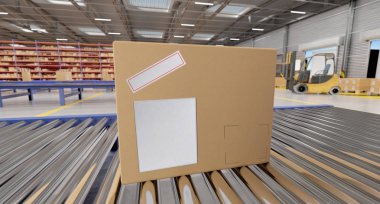 Bir depoda - 3d render kadar sahte Cardbox