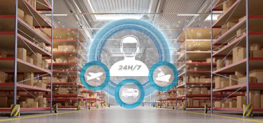 Müşteri hizmet kavramı üzerinde bir ambar arka plan 3d render