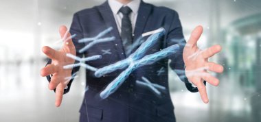 Bir grup kromozom Dna ile isolat içinde tutan işadamı