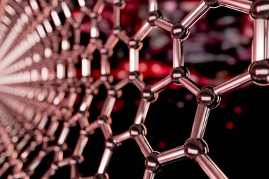 Grafin moleküler nano teknoloji yapı kırmızı bir arka plan üzerinde