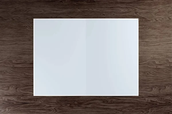 Falsificazione di una brochure su uno sfondo di legno - rendering 3d — Foto Stock