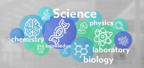 Science icons and title on a color background — Stock Photo, Image