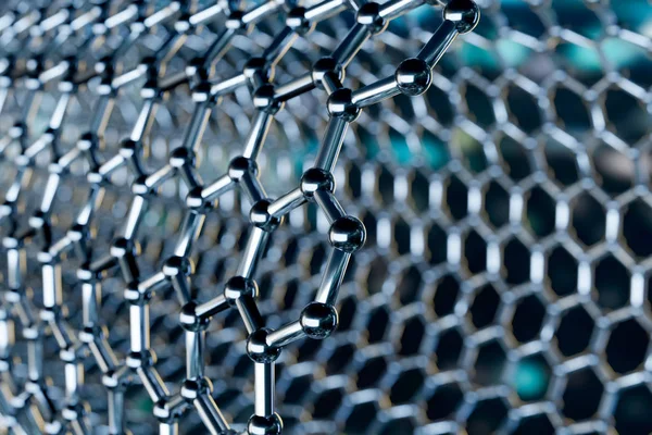 Molekulare Struktur der Graphen-Nanotechnologie auf blauem Hintergrund — Stockfoto