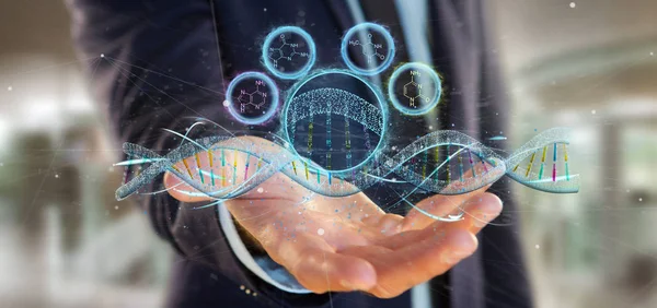 Businessman holding a 3d render DNA — Stock Photo, Image