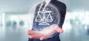 Bulut da ile Adalet ve hukuk simgesi Bubble tutan işadamı