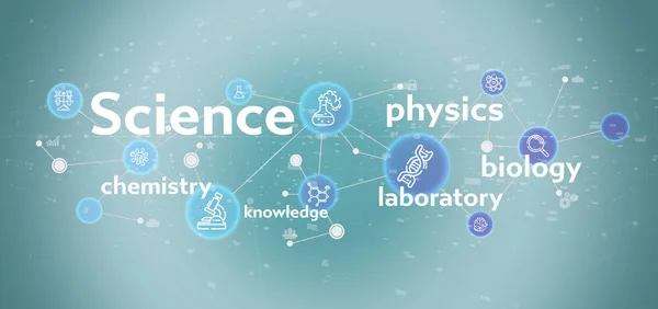 Science icons and title on a color background — Stock Photo, Image