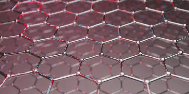 Grafin moleküler nano teknoloji yapı kırmızı bir arka plan üzerinde