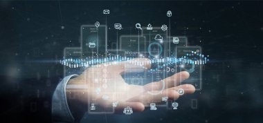 Kullanıcı arabirimi ekranlarını simgesiyle, istatistikleri tutan işadamı ve 