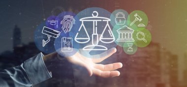 Bulut da ile Adalet ve hukuk simgesi Bubble tutan işadamı