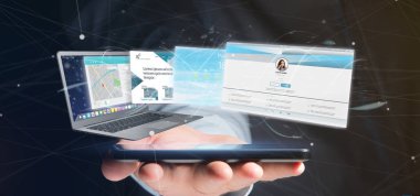 Bir dizüstü bilgisayar scr olacak bir Web sitesi uygulama tutan işadamı