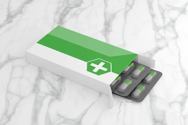 Embalaje farmacéutico Mockup - 3d renderizado —  Fotos de Stock