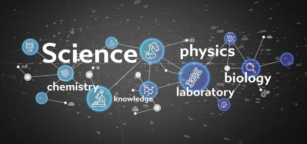 Ikony a název vědy na barevném pozadí — Stock fotografie