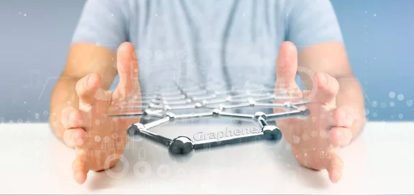 Businessman holding a graphene structure - 3d rendering — Stock Photo, Image