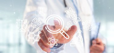 Doktor, kliniğe steteskop kullanarak işaret etti.