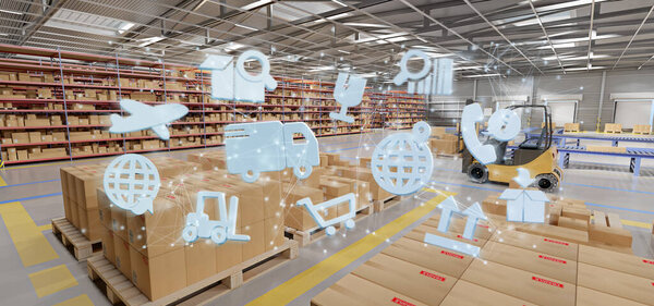 Logistic organisation on a warehouse background 3d rendering