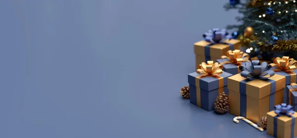 Fundo de Natal com presentes de Natal decoração - 3d render — Fotografia de Stock