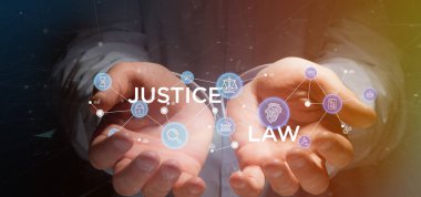 Bulut da ile Adalet ve hukuk simgesi Bubble tutan işadamı