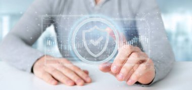 bir kalkan web güvenlik kavramı 3d render tutan adam