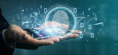 Holding bir dijital parmak izi tanımlama ve bin işadamı