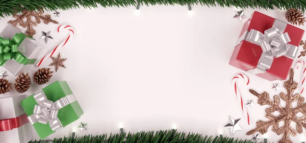 Weihnachten Hintergrund mit Weihnachtsgeschenken Dekoration - 3d render — Stockfoto
