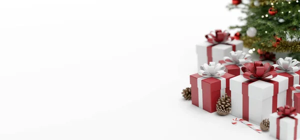 Fundo de Natal com presentes de Natal decoração - 3d render — Fotografia de Stock