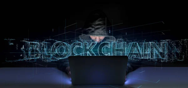 Hacker activating a Blockchain title — Stock Photo, Image