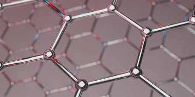 Grafin moleküler nano teknoloji yapısı görünümü üzerinde kırmızı bir arka plan - 3d render