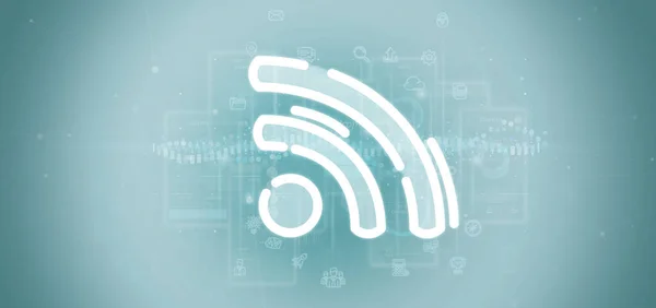 Ansicht Eines Wifi Icons Mit Daten Rundherum — Stockfoto