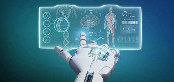 Zicht Een Cyborg Hand Met Een Futuristische Template Medische Interface — Stockfoto