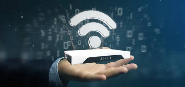 Zicht Een Zakenman Met Een Wifi Router Data Rendering — Stockfoto