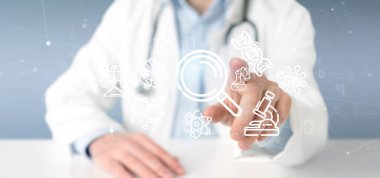 Bilim simgesi bulutu tutan bir doktorun görüntüsü