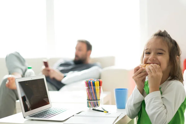 Little boy at home drawing and playing — Stock Photo, Image