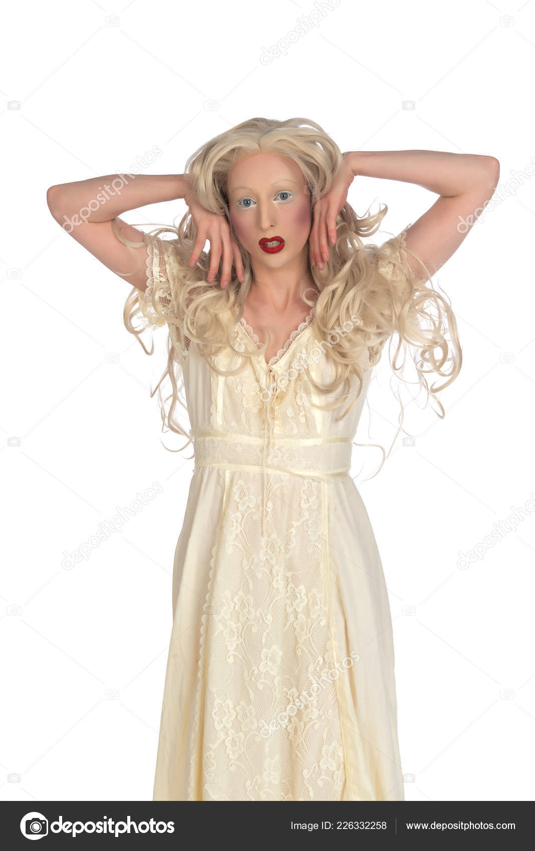 Pale Young Blonde Woman Yellow Dress Stock Photo C Disorderly
