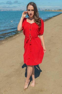 Bir plajda kırmızı esmer