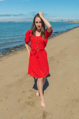 Bir plajda kırmızı esmer