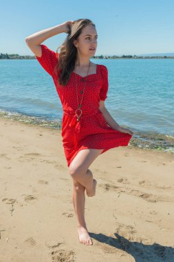 Bir plajda kırmızı esmer