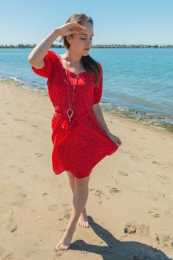 Bir plajda kırmızı esmer