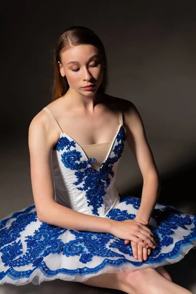 Ballerina in blue and white — Stock Photo, Image