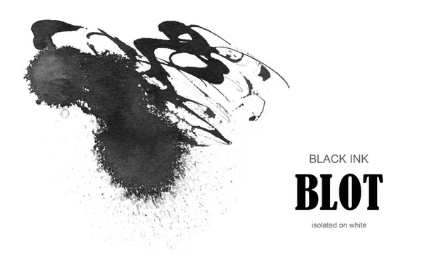 Fekete Tinta Blot Elszigetelt Fehér — Stock Fotó