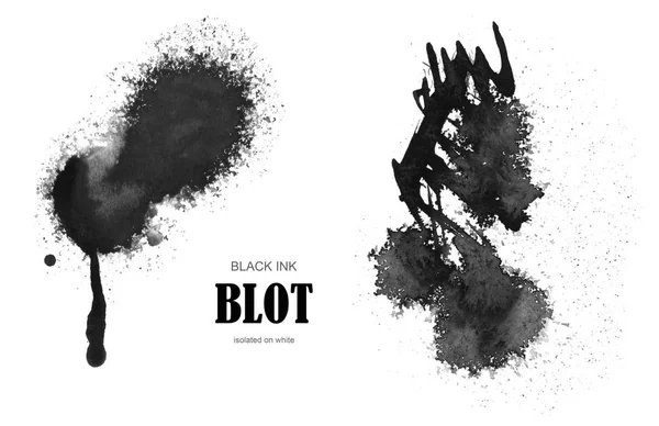 Fekete Tinta Blot Elszigetelt Fehér — Stock Fotó