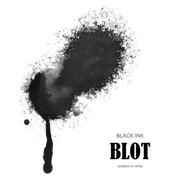 Black Ink Blot Isolated White — Stock Photo, Image