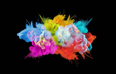 Akrilik renkler su. Mürekkep lekesi. Arka plan. Siyah izole.